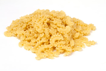 close up of a dried italian pasta on white background