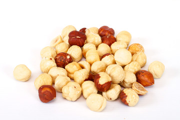 hazelnuts on a white background