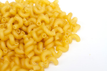 close up of a dried italian pasta on white background