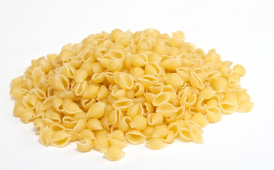 close up of a dried italian pasta on white background