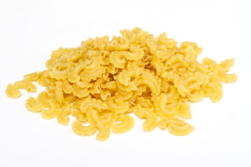 close up of a dried italian pasta on white background