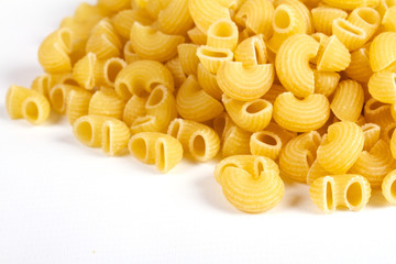 close up of a dried italian pasta on white background