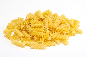 close up of a dried italian pasta on white background