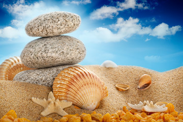 Vacation - Summer beach; stones and shells