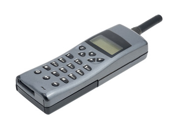 old style mobile phone cellphone handset on white background