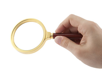 Magnifying glass in hand with clipping path
