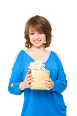 beautiful girl with a gift box.