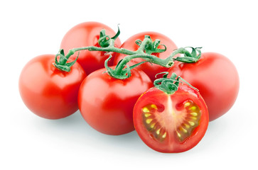 Branch of cherry tomatoes and sliced cherry
