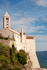 Famous bell tower in the town of Rab, Croatia