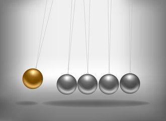 Newton's cradle with a gold sphere. Vector.