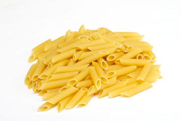 close up of a dried italian pasta on white background