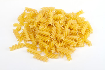 close up of a dried italian pasta on white background