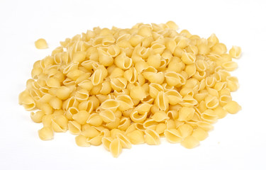 close up of a dried italian pasta on white background