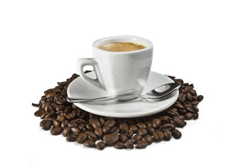 Taza de café con granos de café