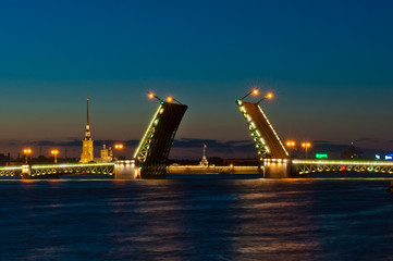 Fototapeta na wymiar Nocny widok z Palace Bridge, Sankt Petersburg, Rosja