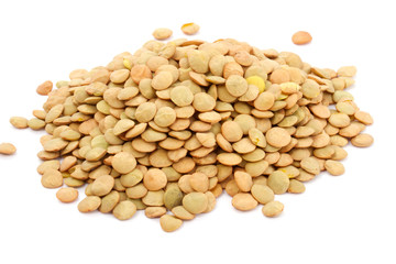Brown lentils scattered