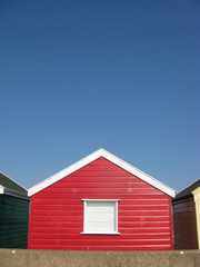 Fototapeta na wymiar Red beach hut in Suffolk