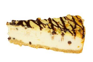 Gourmet slice of cheesecake on the white background
