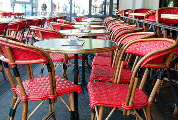 Cafe terrace with empty tables