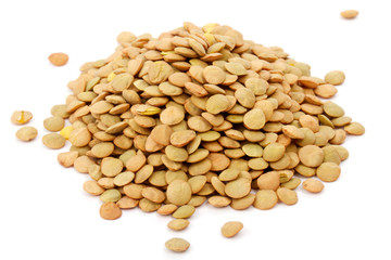 Brown lentils scattered
