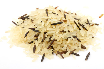 Closeup of long rice mixed with wild rice
