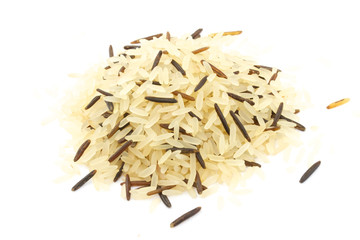 Closeup of long rice mixed with wild rice