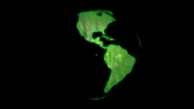Green globe made with glowing grass, loop