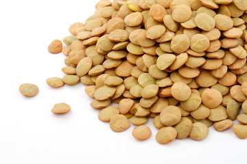 Brown lentils scattered