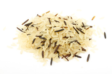 Closeup of long rice mixed with wild rice