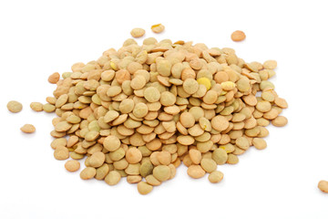 Brown lentils scattered