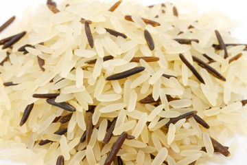 Closeup of long rice mixed with wild rice