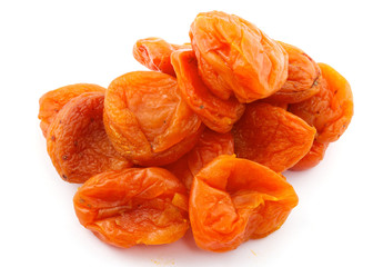 Dried apricots on a white background