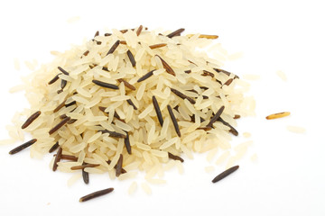 Closeup of long rice mixed with wild rice