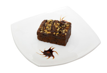 cake truffle with black chocolate sauce