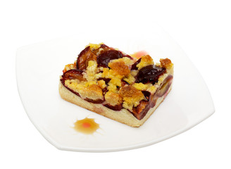 Fresh baked plum cake with pwdered sugar