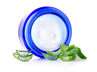 chopped leaf aloe veraand cream isolated on white