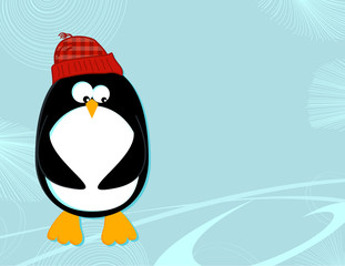 Penguin on ice landscape