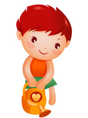 Close-up of boy holding watering can