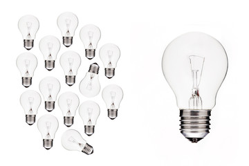 Small ideas become big idea - lightbulb on a white