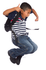 Child Jumping of Joy Because He is Going Back to School