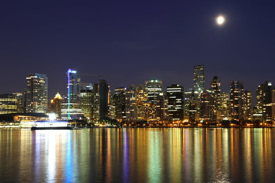 Vancouver downtown, lunar night, Canada BC