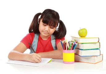 schoolgirl writing something