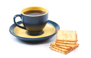cup on coffee and pastry on a white background