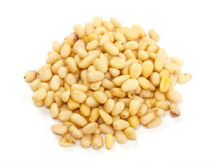 Cedar Pine nuts on a white background