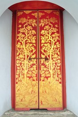 Traditional Thai art of paiting on wooden door