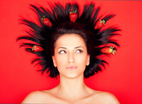 Woman red strawberries