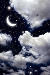Obraz na płótnie Canvas Księżyc i gwiazda na nocnym niebie