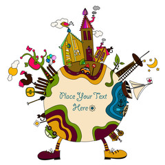 colorful cartoon planet with space for your message