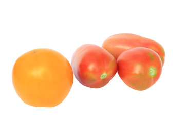 one yellow and three red tomato