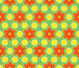 Colorful floral pattern in red, orange, green and yellow